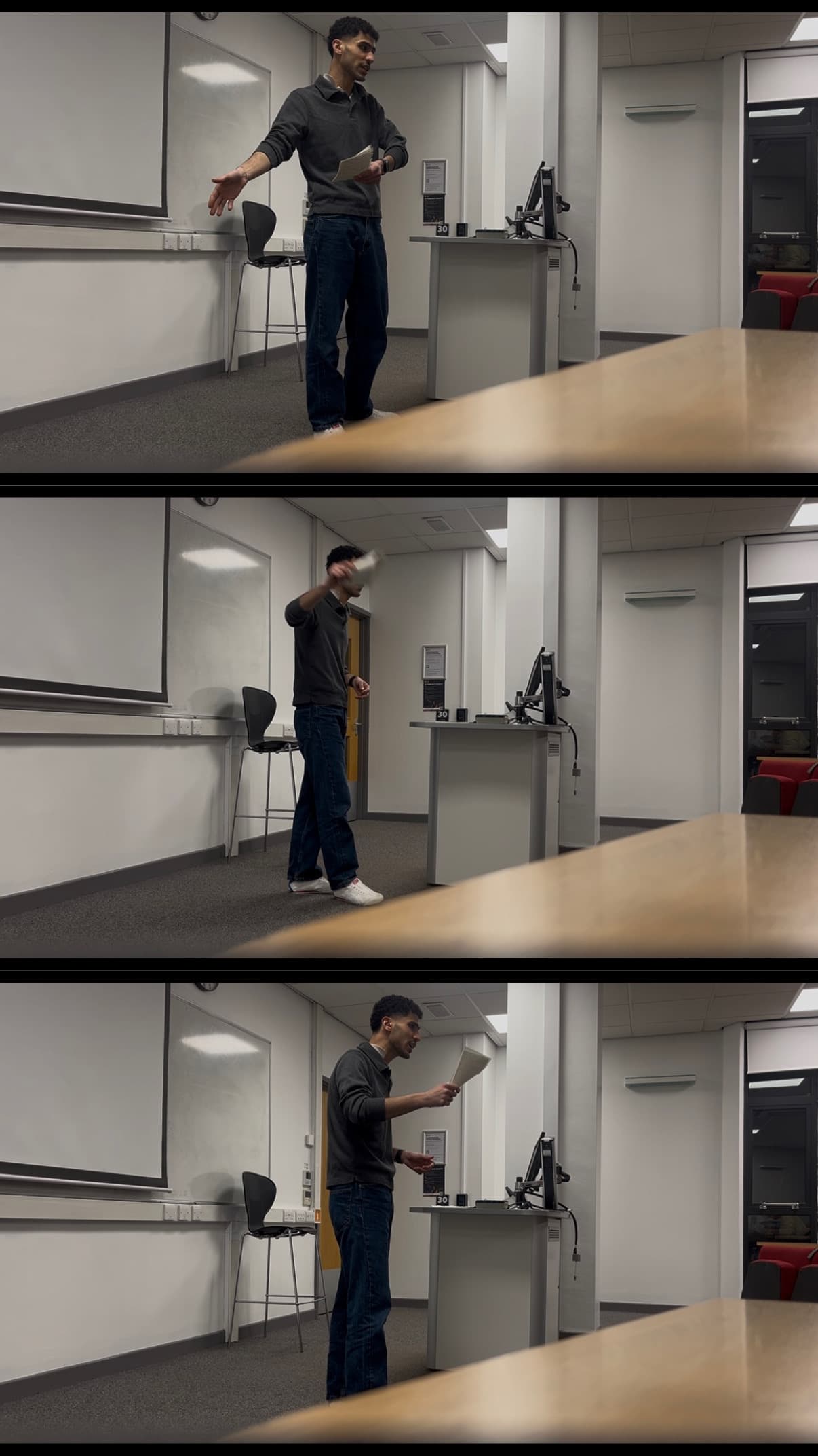 Rehearsing delivery and gestures during a friendly practice session
