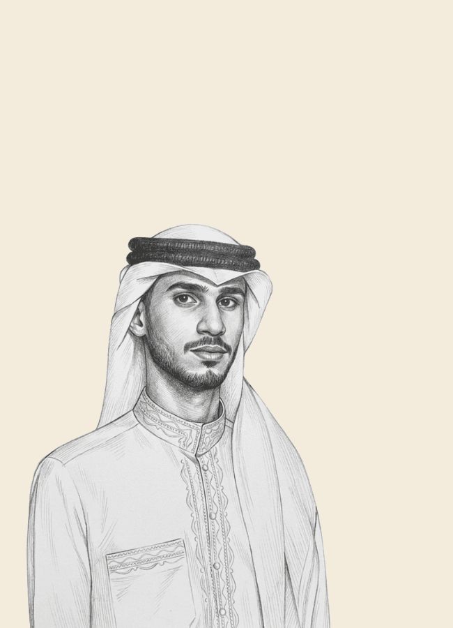 Charcoal sketch portrait of Mohamed Taqi Ghanem
